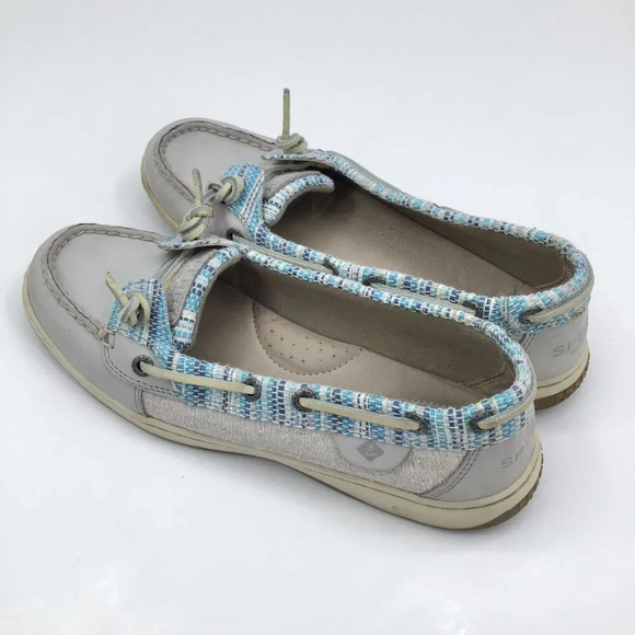 Women's Sperry Topsider Boat Shoes 8.5 Loafers Angelfish Rafia Slip On Blue Gray - Picture 4 of 14